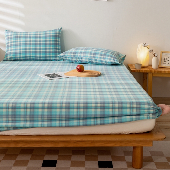 91家纺网 家纺一手货源 找家纺 萌飞 2024新款A类色织水洗棉床笠 星空绿