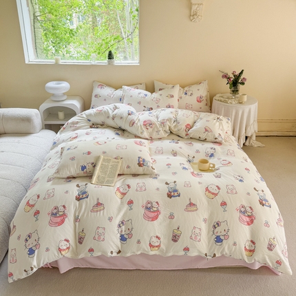 91家纺网 家纺一手货源 找家纺 （总）贝扬思家纺 2024新款水洗皱皱纱简约款四件套-系列二