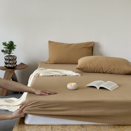 91家纺网 家纺一手货源 找家纺 （总）山舍家居 2024新款纯色全棉双层皱皱纱单品系列--单床笠