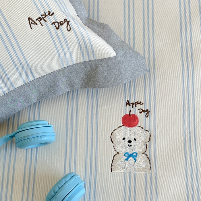 91家纺网 家纺一手货源 找家纺 时年家纺 2024新款条纹刺绣冰丝凉席--床席款 床席款-幸运汪