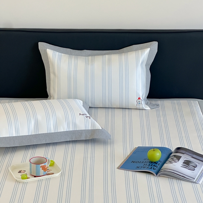 91家纺网 家纺一手货源 找家纺 时年家纺 2024新款条纹刺绣冰丝凉席--床席款 床席款-幸运汪