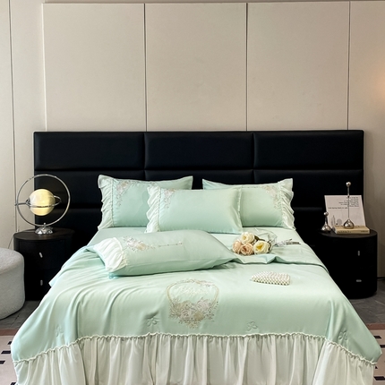 91家纺网 家纺一手货源 找家纺 伊人居 2024新款蕾丝款夏被四件套-梦娜系列 梦娜-薄荷绿