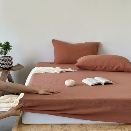 91家纺网 家纺一手货源 找家纺 （总）山舍家居 2024新款纯色全棉双层皱皱纱单品系列--单床笠