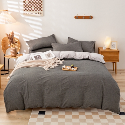 九沐良品 新款A类色织水洗棉四件套 深灰+浅灰