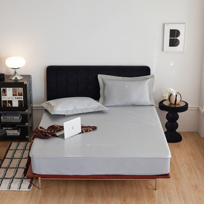 91家纺网 家纺一手货源 找家纺 时年家纺 2024新款wish笑脸冰丝凉席 wish 灰