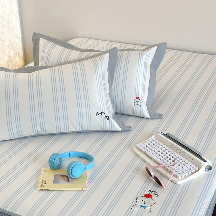 91家纺网 家纺一手货源 找家纺 时年家纺 2024新款条纹刺绣冰丝凉席--床笠款 床笠款-幸运汪