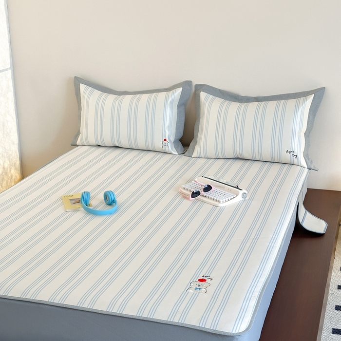 91家纺网 家纺一手货源 找家纺 时年家纺 2024新款条纹刺绣冰丝凉席--床笠款 床笠款-幸运汪