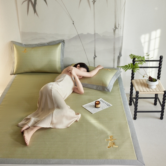 91家纺网 家纺一手货源 找家纺 时年家纺 2024新款喜乐刺绣冰藤席 喜乐米