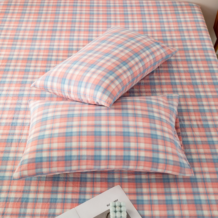 91家纺网 家纺一手货源 找家纺 萌飞 2024新款A类色织水洗棉床笠 星空粉