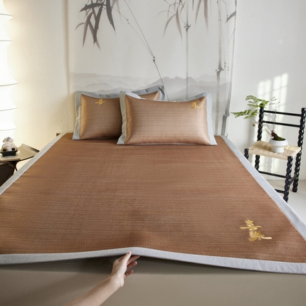 91家纺网 家纺一手货源 找家纺 （总）时年家纺 2024新款喜乐刺绣冰藤席