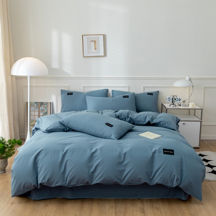 九沐良品 新款纯色双拼四件套 简悠-宾利蓝