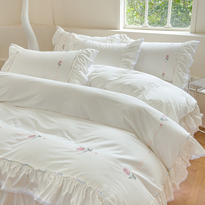 91家纺网 家纺一手货源 找家纺 （总）亲亲公主 2025新款亲肤舒适全棉绣花公主风四件套-彩色玫瑰（实拍图）