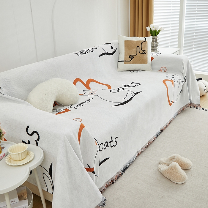 91家纺网 家纺一手货源 找家纺 共鸣沙发套 2024新款雪尼尔提花系列沙发巾 萌宠