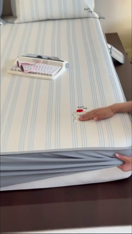 91家纺网 家纺一手货源 找家纺 时年家纺 2024新款条纹刺绣冰丝凉席--床笠款 床笠款-幸运汪