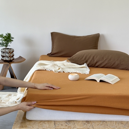 91家纺网 家纺一手货源 找家纺 （总）山舍家居 2024新款纯色全棉双层皱皱纱单品系列--单床笠