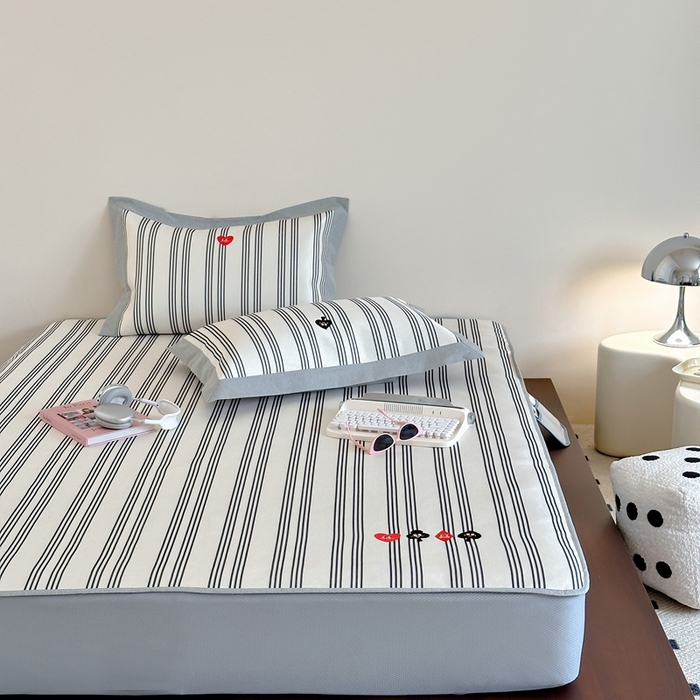 91家纺网 家纺一手货源 找家纺 时年家纺 2024新款条纹刺绣冰丝凉席--床笠款 床笠款-大吉大利