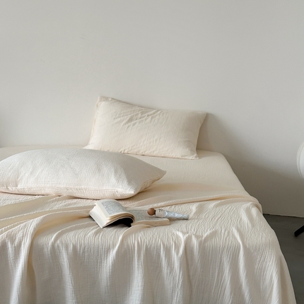 91家纺网 家纺一手货源 找家纺 （总）山舍家居 2024新款纯色全棉双层皱皱纱单品系列--单床单