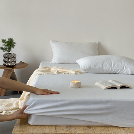 91家纺网 家纺一手货源 找家纺 （总）山舍家居 2024新款纯色全棉双层皱皱纱单品系列--单床笠