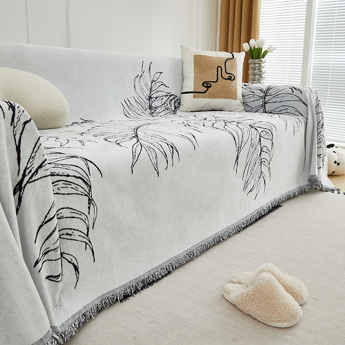 91家纺网 家纺一手货源 找家纺 共鸣沙发套 2024新款雪尼尔提花系列沙发巾 雪松