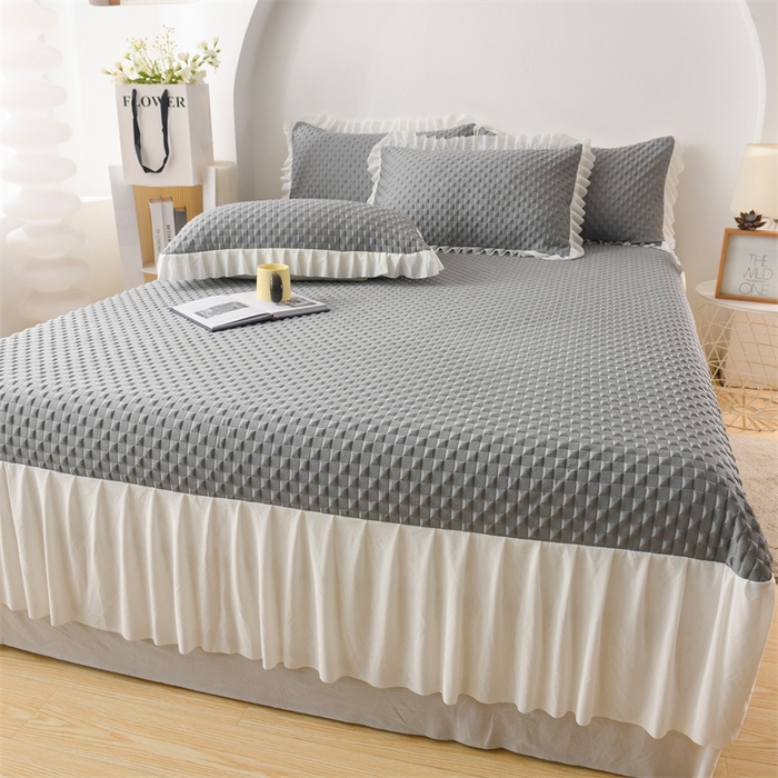 91家纺网 家纺一手货源 找家纺 乐家欣 2024新款A类抗菌冰豆豆床裙款凉席 菱格-极致灰