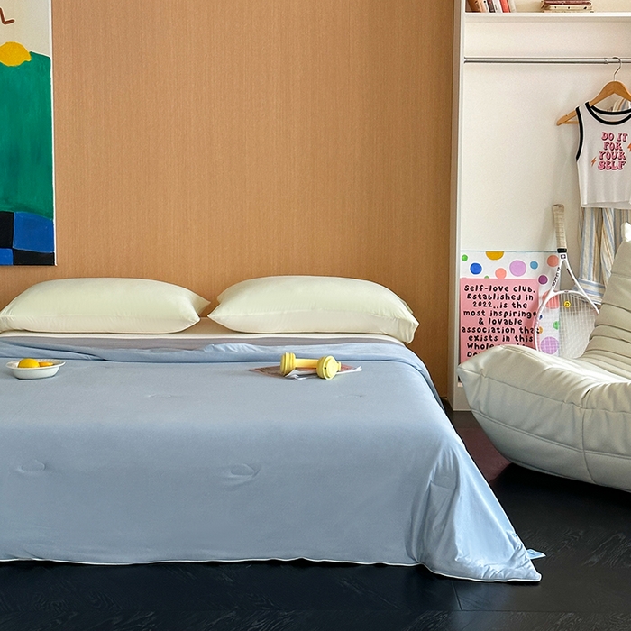 91家纺网 家纺一手货源 找家纺 昔可家纺 2024新款冰淇淋瓜瓜夏凉被 烟灰蓝