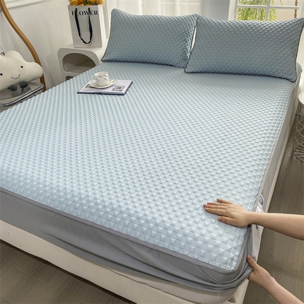 91家纺网 家纺一手货源 找家纺 乐家欣 2024新款A类抗菌冰豆豆床笠款凉席 菱格-孔雀蓝（床笠款）