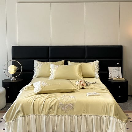 91家纺网 家纺一手货源 找家纺 伊人居 2024新款蕾丝款夏被四件套-梦娜系列 梦娜-抹茶金