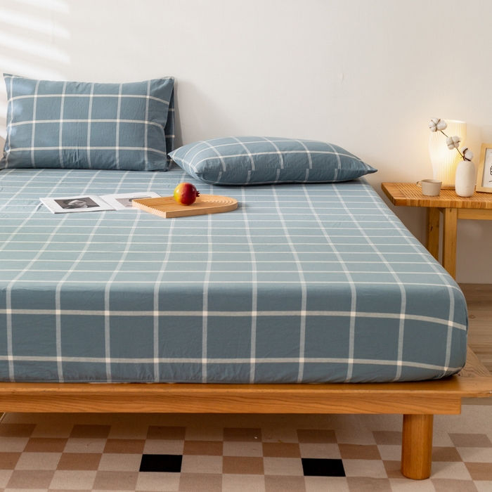 91家纺网 家纺一手货源 找家纺 萌飞 2024新款A类色织水洗棉床笠 柏拉图兰