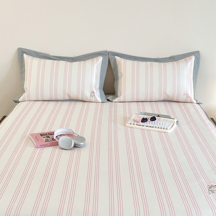 91家纺网 家纺一手货源 找家纺 时年家纺 2024新款条纹刺绣冰丝凉席--床笠款 床笠款-礼物喵