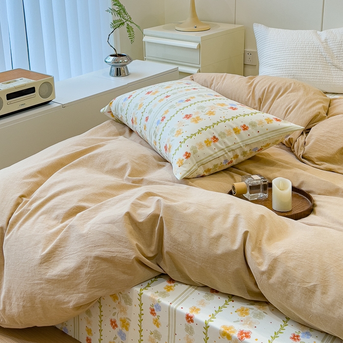 91家纺网 家纺一手货源 找家纺 感遇家纺 2024新款水洗棉混搭印花四件套 初夏