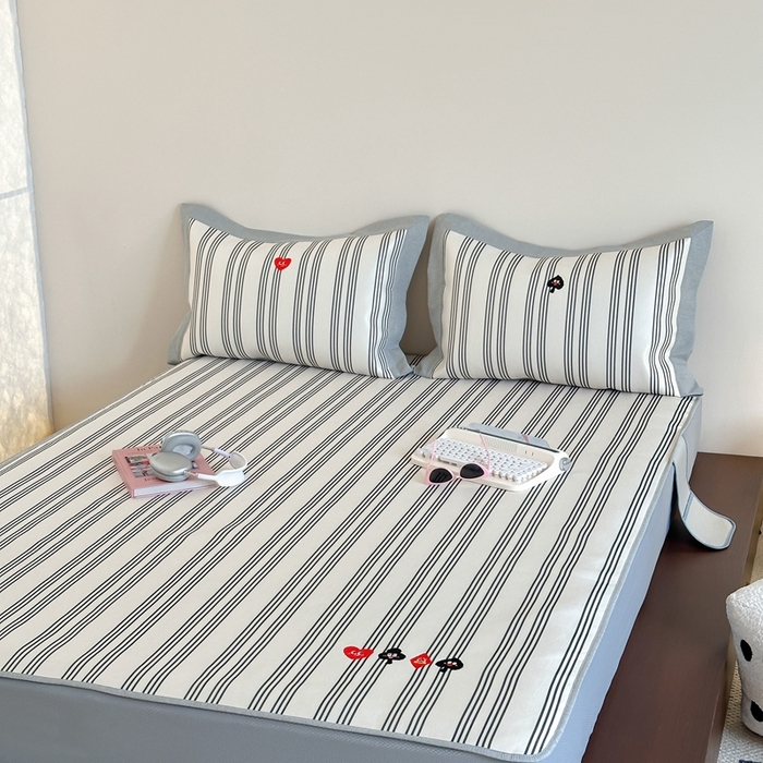 91家纺网 家纺一手货源 找家纺 （总）时年家纺 2024新款条纹刺绣冰丝凉席--床笠款