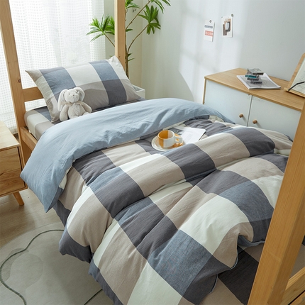 九沐良品 新款A类全棉水洗棉宿舍三件套 米棕丈青