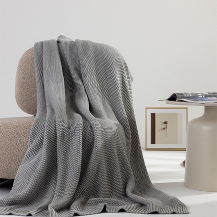 暖绵绵家纺 2025新款全棉针织纯色毯子毛毯-艾悦 色纺灰