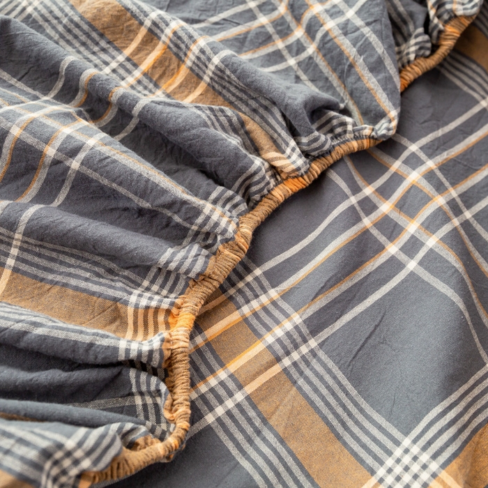 91家纺网 家纺一手货源 找家纺 萌飞 2024新款A类色织水洗棉床笠 灰桔格