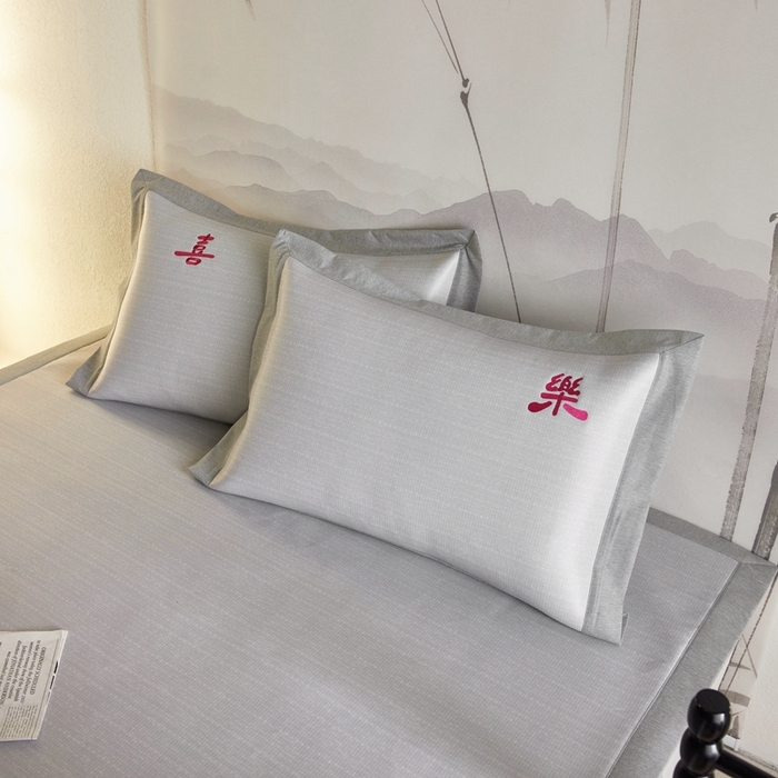 91家纺网 家纺一手货源 找家纺 时年家纺 2024新款喜乐刺绣冰藤席 喜乐灰