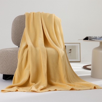 暖绵绵家纺 2025新款全棉针织纯色毯子毛毯-艾悦 鹅黄