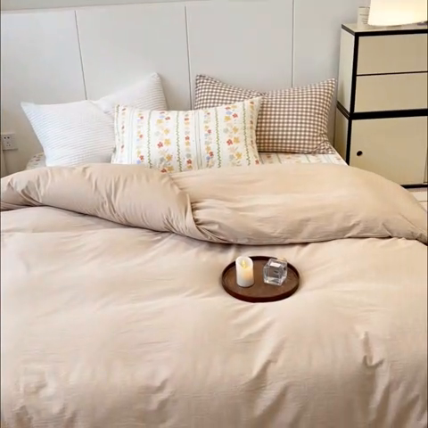 91家纺网 家纺一手货源 找家纺 感遇家纺 2024新款水洗棉混搭印花四件套 初夏