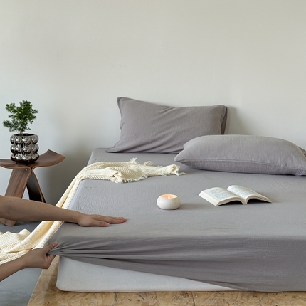 91家纺网 家纺一手货源 找家纺 （总）山舍家居 2024新款纯色全棉双层皱皱纱单品系列--单床笠