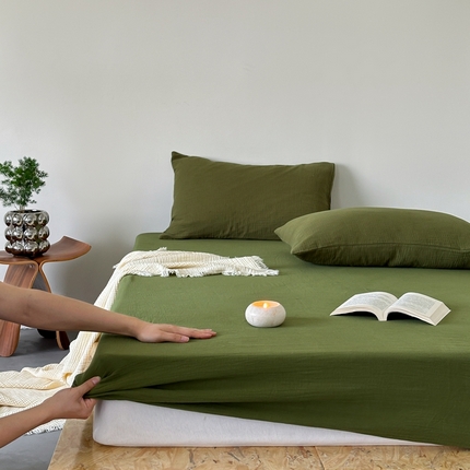 91家纺网 家纺一手货源 找家纺 （总）山舍家居 2024新款纯色全棉双层皱皱纱单品系列--单床笠