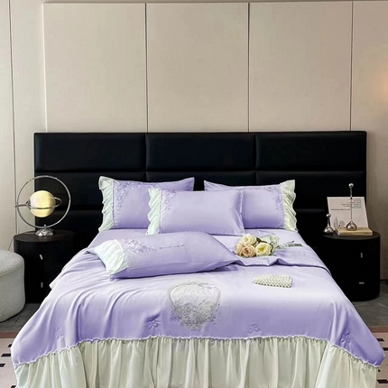 91家纺网 家纺一手货源 找家纺 伊人居 2024新款蕾丝款夏被四件套-梦娜系列 梦娜-香玉紫