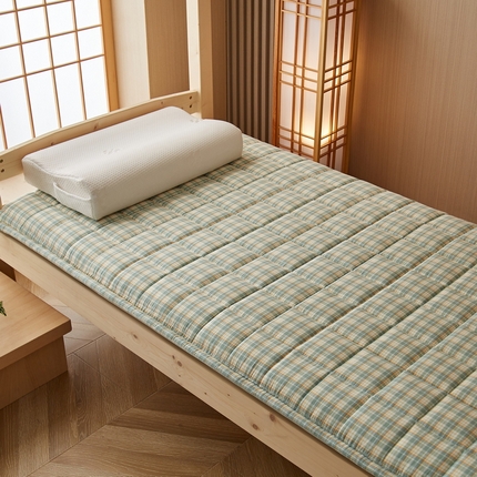 祁恋婷家居 2024新款全棉水洗棉棉花床褥床垫【床垫遮盖物】系列-学生款 绿小格