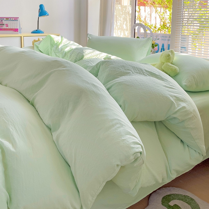 91家纺网 家纺一手货源 找家纺 森璐家纺 2024新款1ins风水洗棉四件套纯色四件套混搭素色四件套（二） 藻绿色