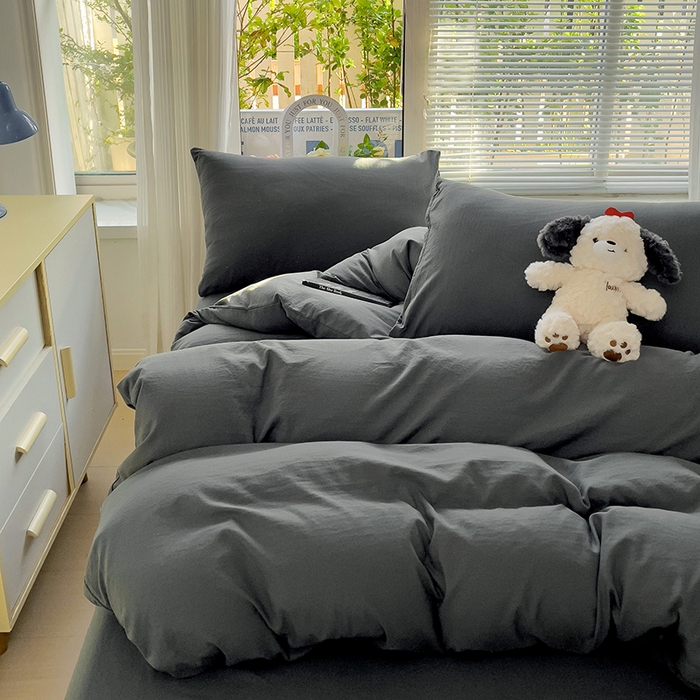 91家纺网 家纺一手货源 找家纺 森璐家纺 2024新款1ins风水洗棉四件套纯色四件套混搭素色四件套（二） 深灰色