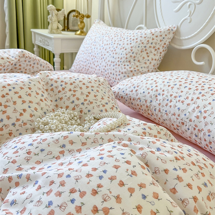 91家纺网 家纺一手货源 找家纺 麒豆豆 2024新款全棉双层纱四件套花间-粉