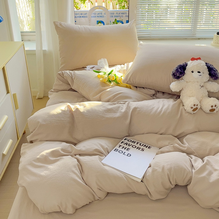 91家纺网 家纺一手货源 找家纺 森璐家纺 2024新款1ins风水洗棉四件套纯色四件套混搭素色四件套（二） 浅驼色