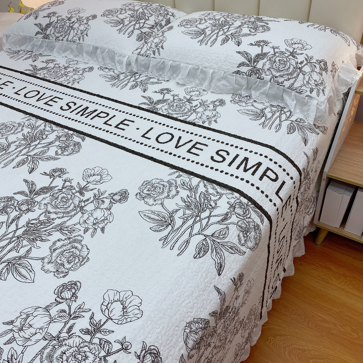 91家纺网 家纺一手货源 找家纺 暖居 2024新款砂洗棉花被套全棉床盖四件套绗缝夹棉纯棉床盖三件套 晨暮间