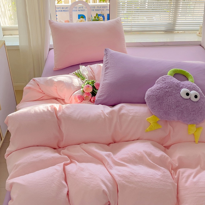 91家纺网 家纺一手货源 找家纺 森璐家纺 2024新款1ins风水洗棉四件套纯色四件套混搭素色四件套（二） 混搭-粉紫