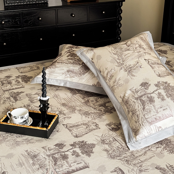 91家纺网 家纺一手货源 找家纺 圆岛家纺 2024新款900D复古手绘系列冰丝凉席 塞纳花园-咖