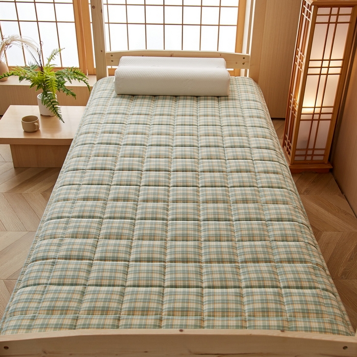 91家纺网 家纺一手货源 找家纺 祁恋婷家居 2024新款全棉水洗棉棉花床褥床垫【床垫遮盖物】系列-学生款 绿小格