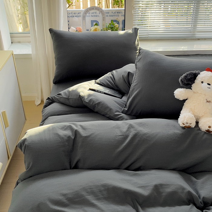 91家纺网 家纺一手货源 找家纺 森璐家纺 2024新款1ins风水洗棉四件套纯色四件套混搭素色四件套（二） 深灰色